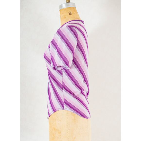 Vintage 80s retro 1980s women's purple diagonal stripe cropped shirt blouse, XS - Picture 10 of 10